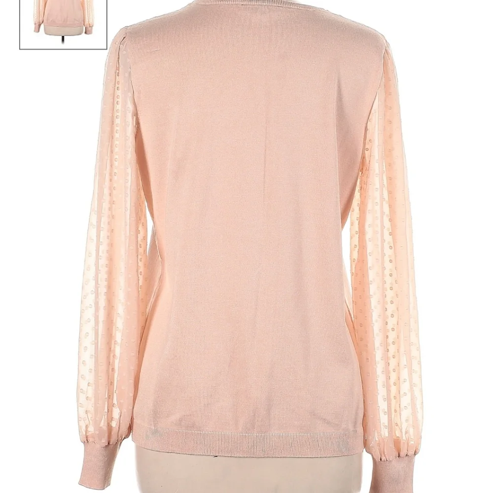 Adrianna Papell Pink Sheer Sleeved Sweater Blouse Large L Shirt Top